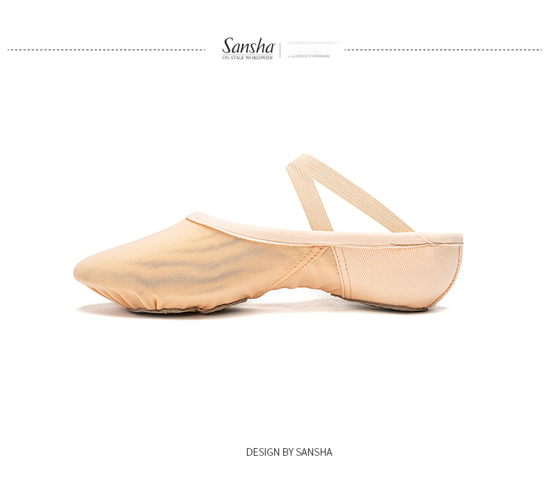Sansha Adult Ballet Practice Shoes, Elastic Mesh with Leather Sole, Cat Paw Shoes, Dance Soft Shoes, Breathable, 357X Meat Size 40 8