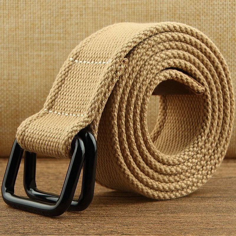 Canvas belt JEVI D-100, Hong Kong style, with double buckle, casual, versatile, for young people, light khaki, 115cm
