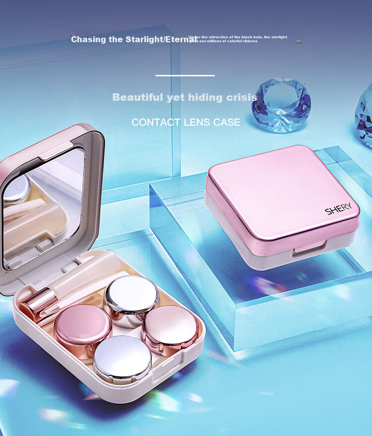 JAJALIN Contact Lens Case with Cleaning Solution Bottle, Clip, Mirror, And Insertion Tool, Double-Linked Companion Box, Marble Pattern Desig 1
