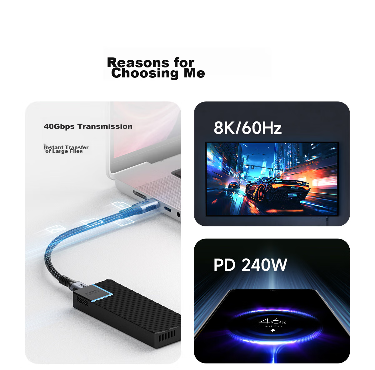 Hagibis USB4 Data Cable, Fully Compatible with Thunderbolt 4 Video Cable, Dual-Head Type-C Fast Charging PD240W Charging Cable, 40Gbps, Suitable for IPhone 17, Mobile Phones And Laptops 3