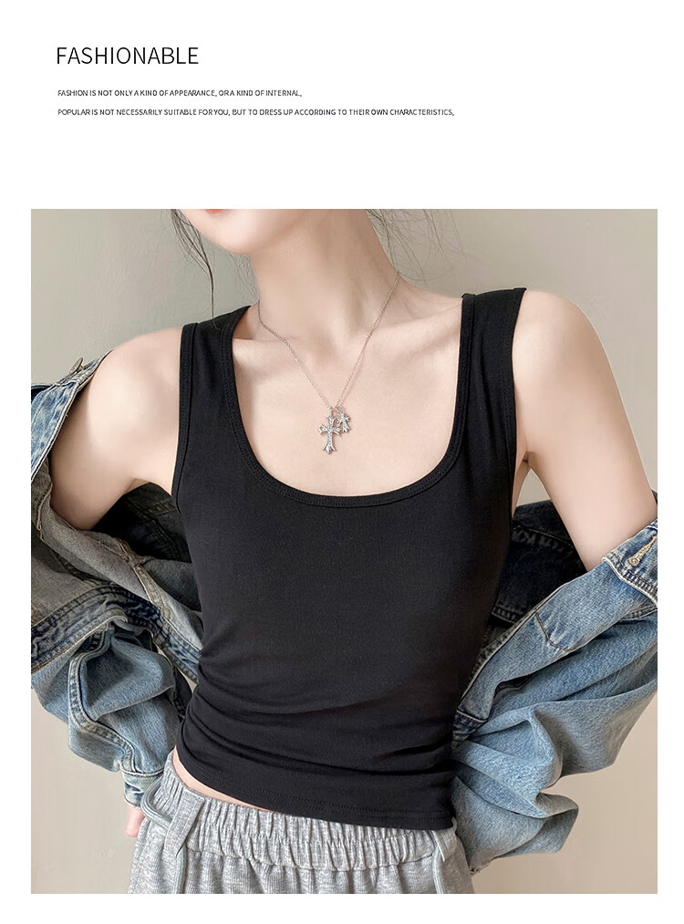Hengyuanxiang [Pure Cotton] Women's Camisole Tank Top, Beautiful Back Design, Can Be Worn As Outerwear, Round Neck - Gray 12