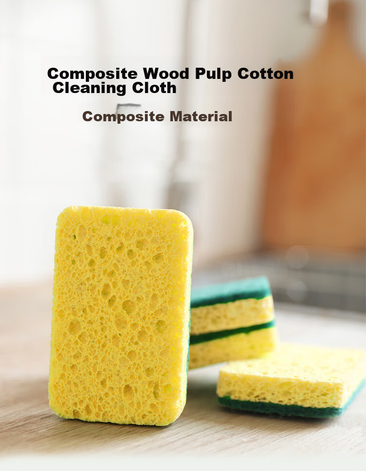 JUQI Wood Pulp Cotton Sponge Scrubber, 10*7CM*6 Pieces, Kitchen Dishwashing Sponge, Absorbent, Non-Stick, Powerful Cleaning, Scouring Pad 2