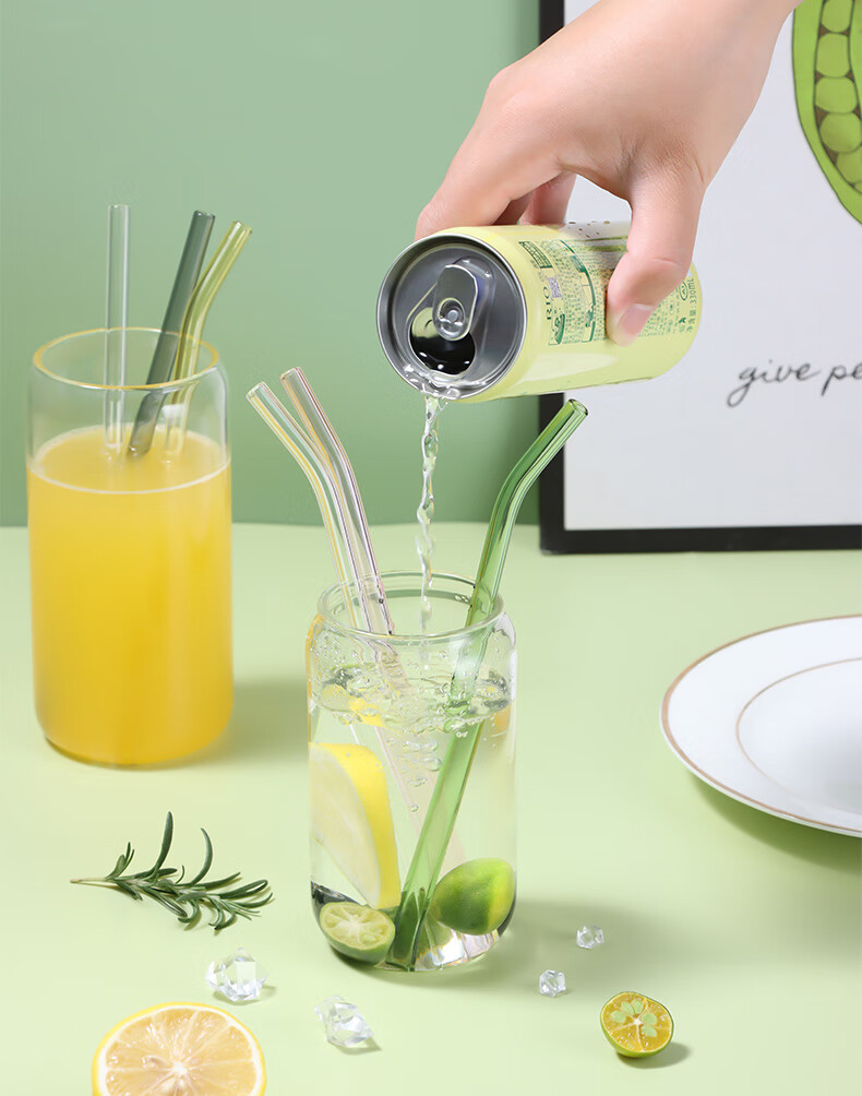 BJ High Borosilicate Glass Straw, Heat-Resistant Transparent Water Cup Straw, Non-Disposable Milk Tea Straw, Straw Set 6