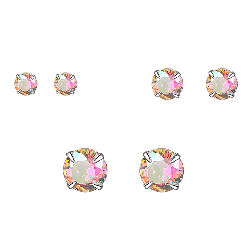 Dijing [Set of 3] 999 Sterling Silver Stud Earrings for Women, Dazzling Mini Bone Earrings for Pierced Ears, Student Ear Jewelry, Zirconium Earrings, Simple And Elegant, No-Remove Silver Accessories
