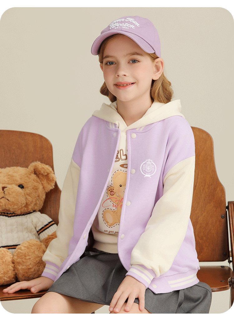 Classic Teddy Children's Jacket, Boys And Girls Baseball Coat, Outerwear for Older Kids, Autumn Outfit, Pink, Size 110 12