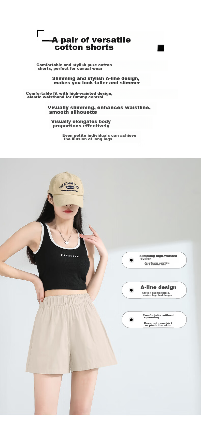 Baleno 100% Pure Cotton Shorts for Women, New Summer 2025 Style, High-Waisted Loose Wide-Leg Pants, Versatile Three-Quarter Length Shorts for Outdoor Activities And Travel 4