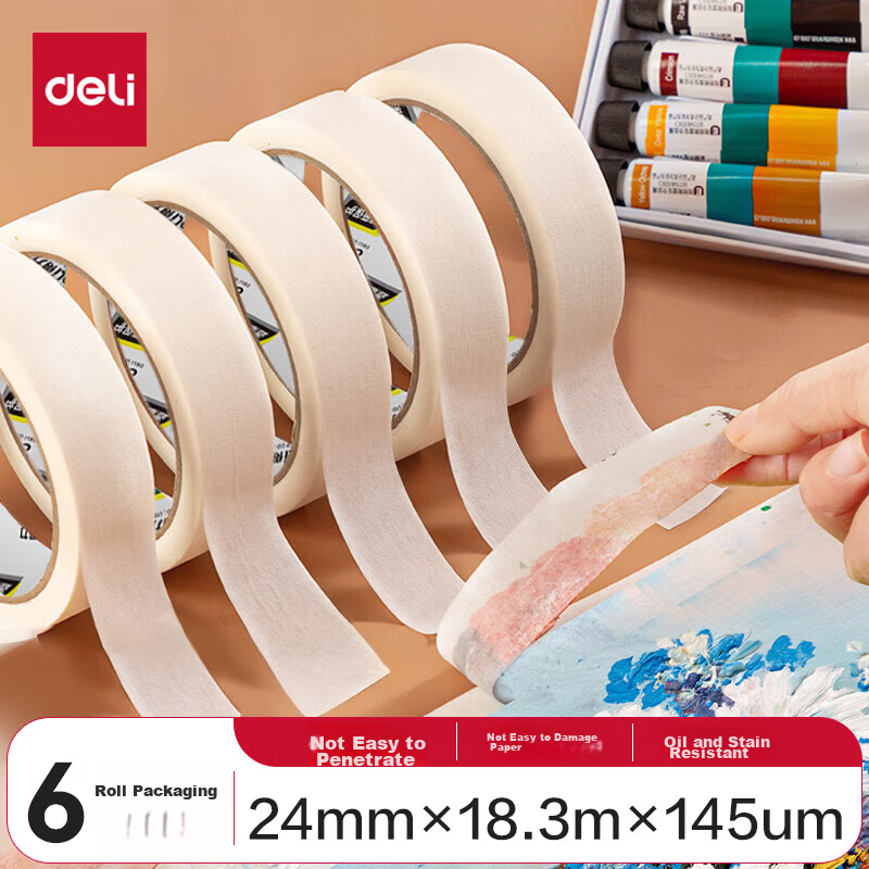 Deli Masking Tape, Art And Craft Color Separation, Renovation Masking Tape, Paint Protection Sticker, Seamless DIY, Study Supplies, 24mm*20y, 6 Rolls, 30670