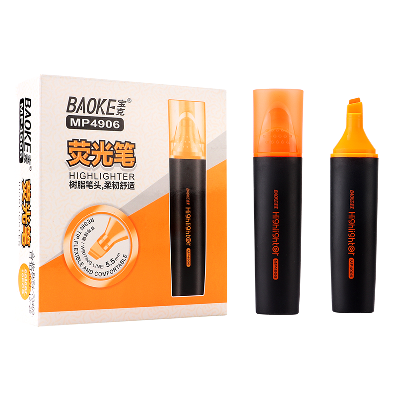 BAOKE BAOKE MP4906 Highlighter Marker, Water-Based Pen for Students And Office Use, Orange, 10 Pcs/box