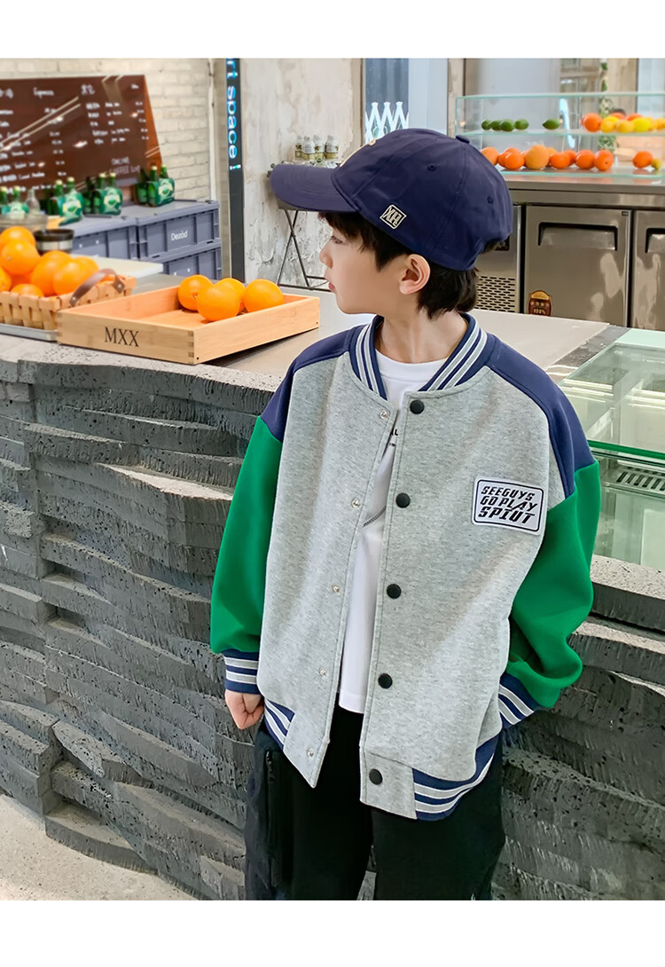 Zuoxi Boys' Baseball Jacket, Autumn Wear 2026 New Style, Children's Spring And Fall Jacket, Korean-Style Trendy Outerwear, Gray, Size 110 18