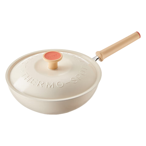 SUPOR 28cm Non-Stick Wok, Lightweight, Red Dot Flat Bottom Frying Pan, Compatible with Gas And Induction Stoves, EC28QLP01