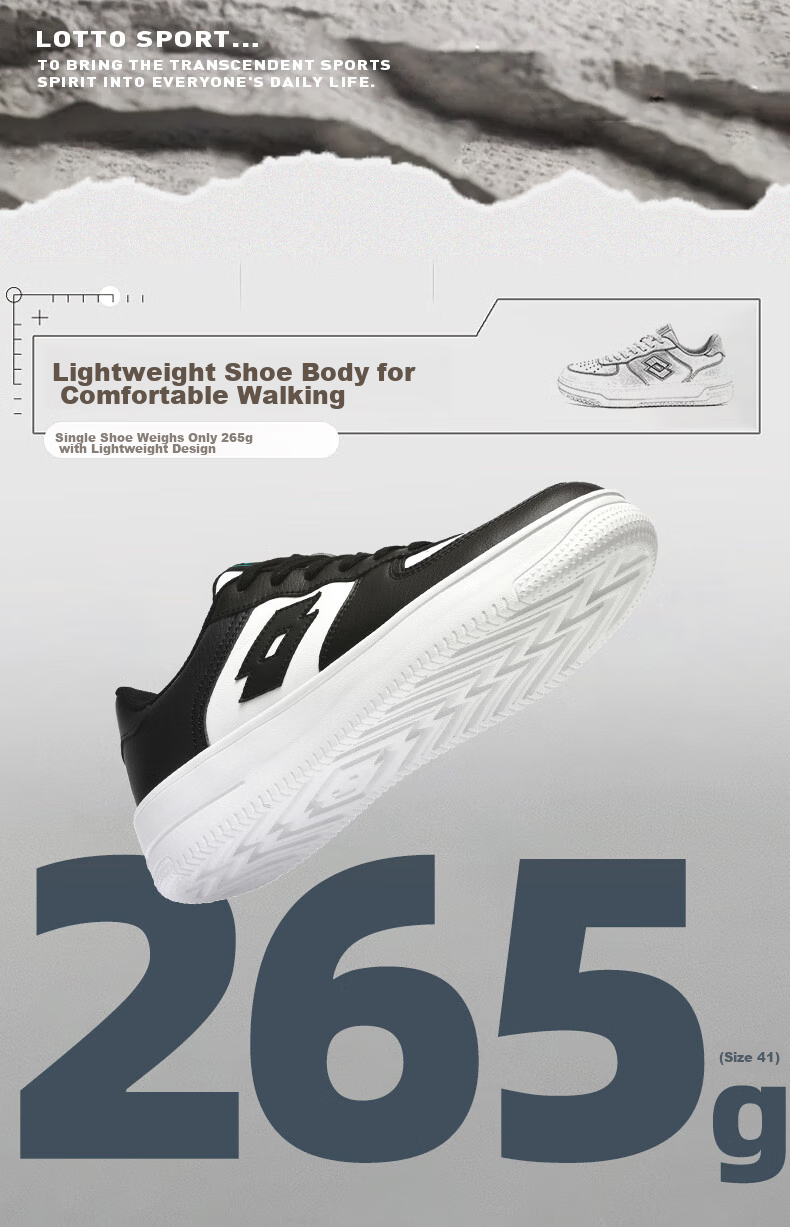 LOTTO Men's Skateboard Shoes with Shock Absorption And Rebound, Soft-Soled Lightweight Versatile Low-Top Casual Sneakers 8035 White/black 41 3