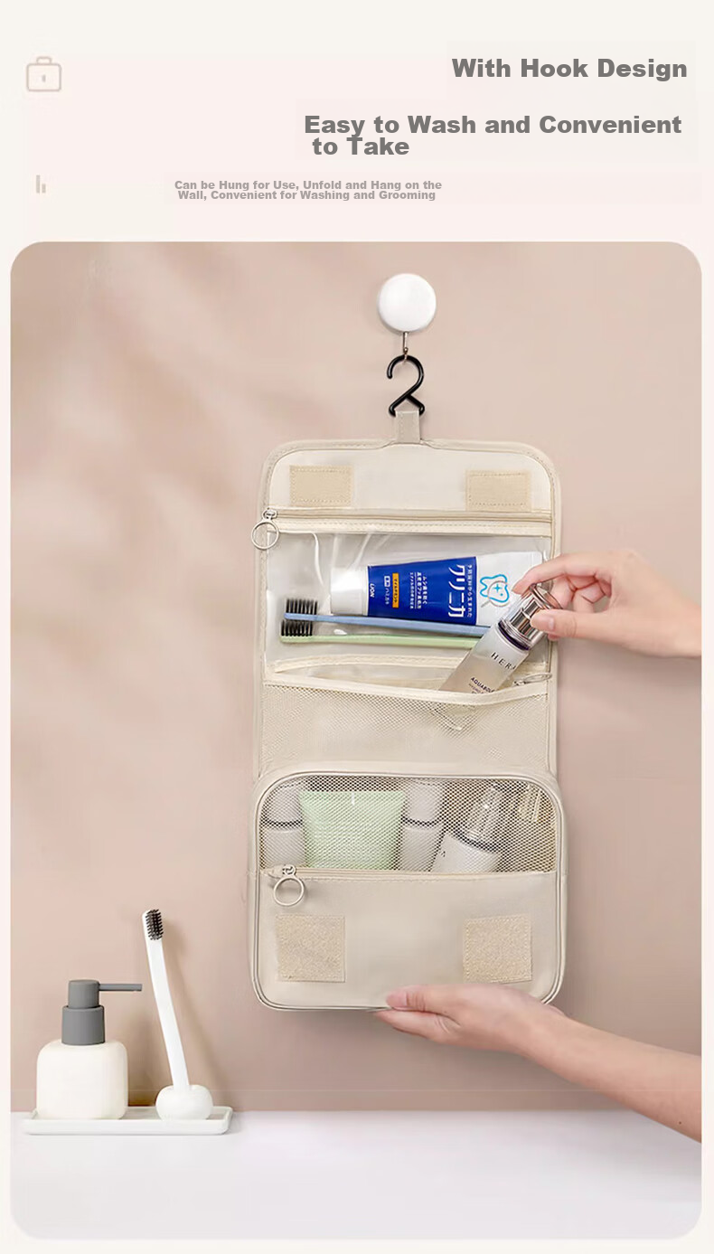 Jinghuisichuang Toiletry Bag, Travel Makeup Organizer, Wet And Dry Separation, Large Capacity, Hanging-Ready, Black 1