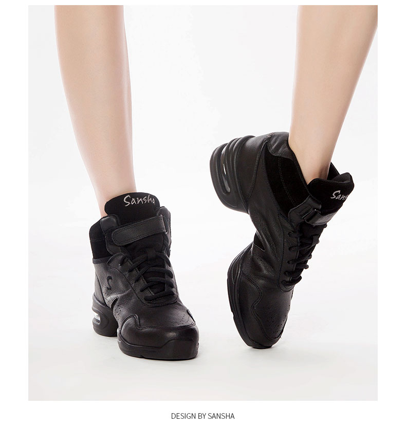 Sansha Sports Dance Shoes with Leather Upper And Air Cushion, Modern Dance Shoes, High-Top Shoes, Square Dance Shoes H52LPI Black Size 38 4