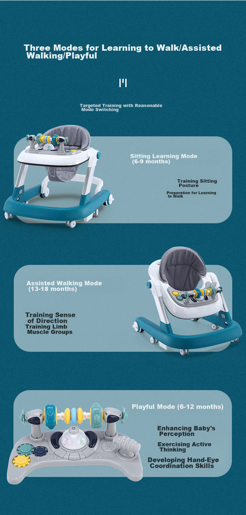 ANGI BABY Multifunctional Baby Walker Anti-Tip Foldable Push Toy Gift for Kids 7