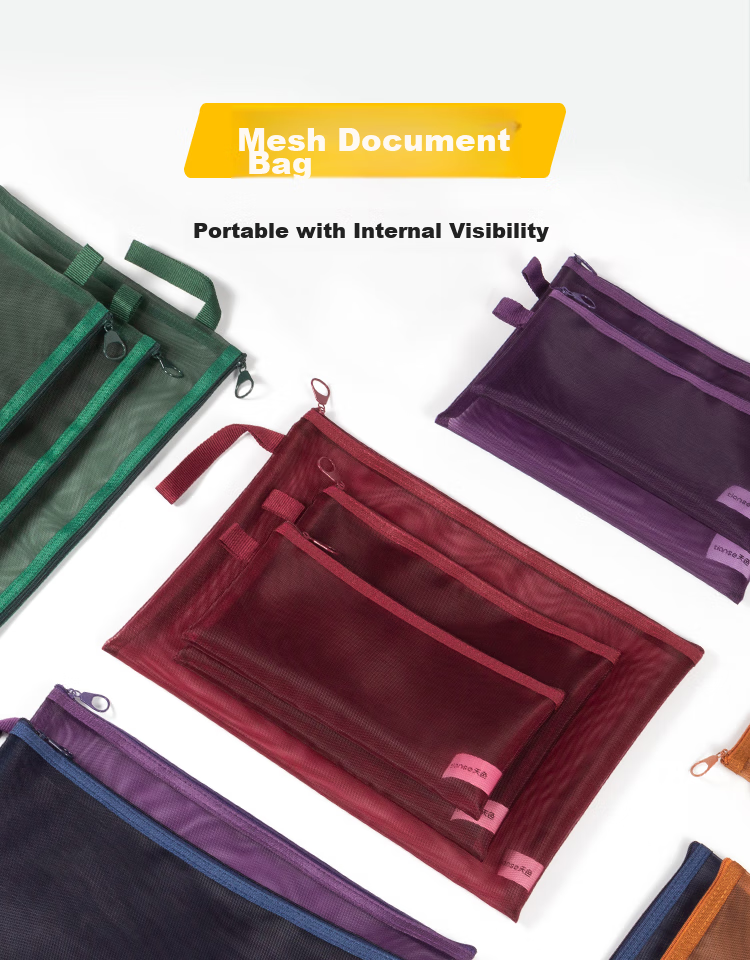 TIANSE Vintage Mesh Document Bag, Student A5 Transparent Stationery File Folder with Zipper for Exam Papers And Receipts Organization, A5 Set - 5 Colors, TS-254 1