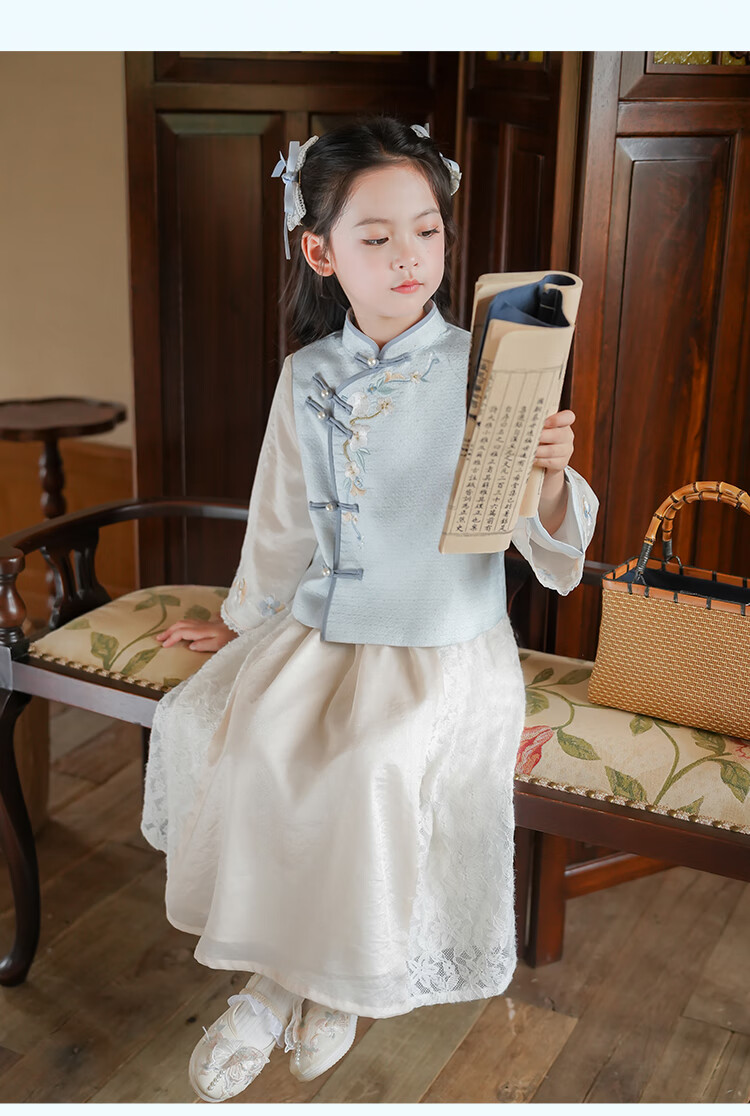 Qibao Hanfu Girls Spring Autumn 2025 New Children's National Style Baby New Chinese Children's Clothing Frost 130 17