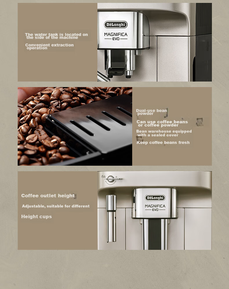 Delonghi Coffee Machine, Home Fully Automatic Coffee Maker, European Imported Small Italian American-Style Fresh Grinding, Hot And Cold Dual Extraction Pure Extraction Ice Coffee Manual Milk Frother, E Plus Gift 12