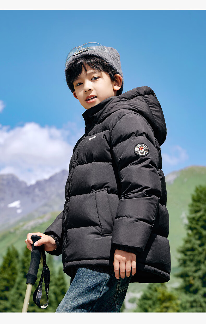 Zuoxi Children's down Jacket, 2025 New Style, Boys' Winter Warm And Cold-Resistant White Duck down Hooded Puffer Coat, Black, Size 150 19