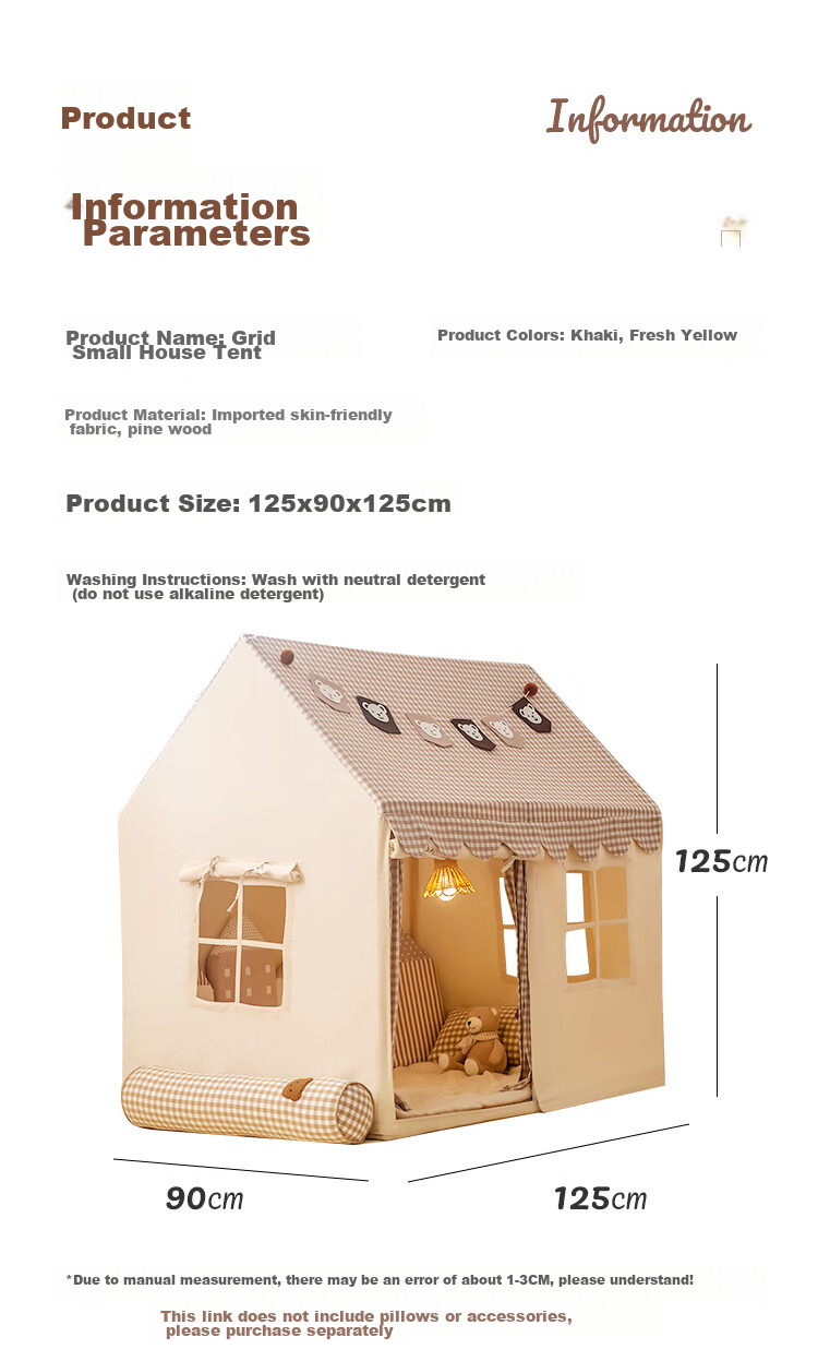 Little Dove Children's Tent Indoor Playhouse/ins Princess Room for Boys And Girls, Khaki Plaid (Pillow Not Included) 4