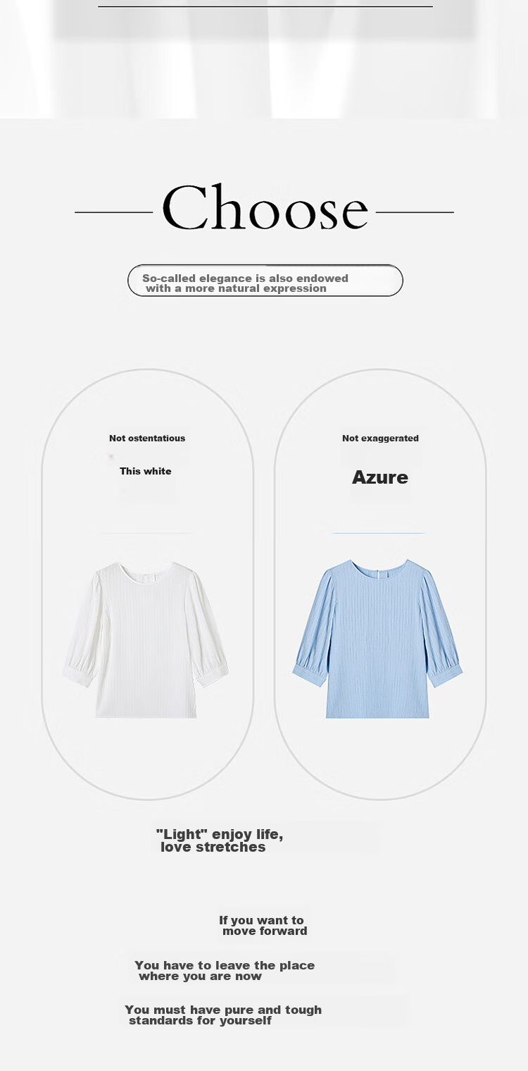 Dme [French Textured Shirt] Summer Commuter Round Neck Lantern Sleeve Blouse Women's Top, Sky Blue, S 3