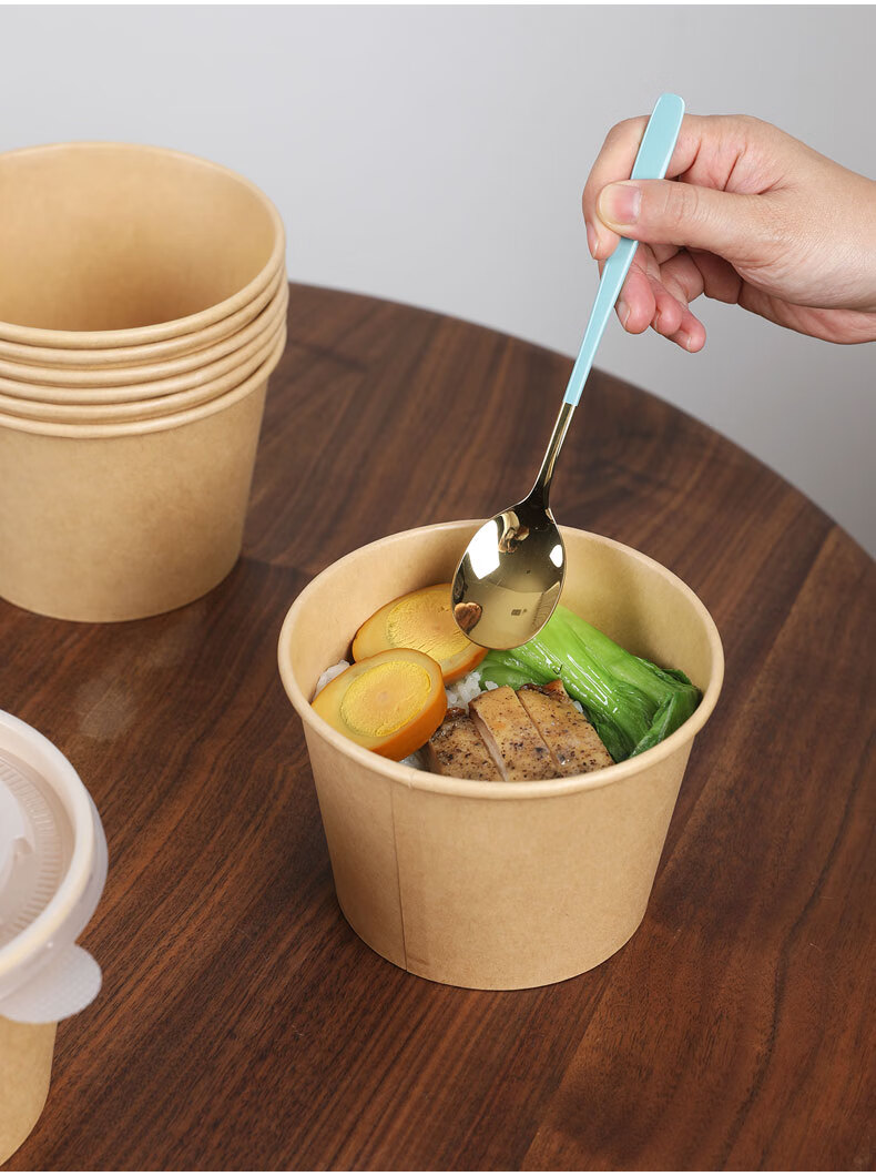 Fangcaodi Disposable Paper Bowls, 750ml*50 Pieces, Bamboo Fiber Takeout Boxes, for Sweet Porridge, Sour And Spicy Noodles, Instant Noodles, Picnic Use, without Lids 7