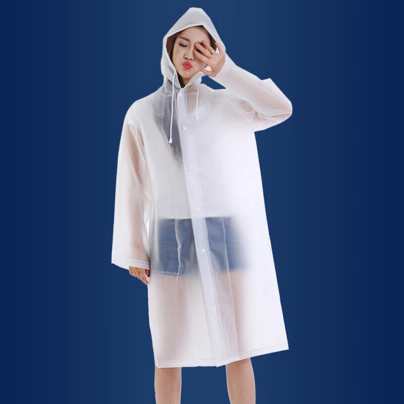 Adandyish Transparent White Protective Raincoat, Outdoor Travel Adult Rainwear, Long Thick Semi-Transparent Non-Disposable Raincoat