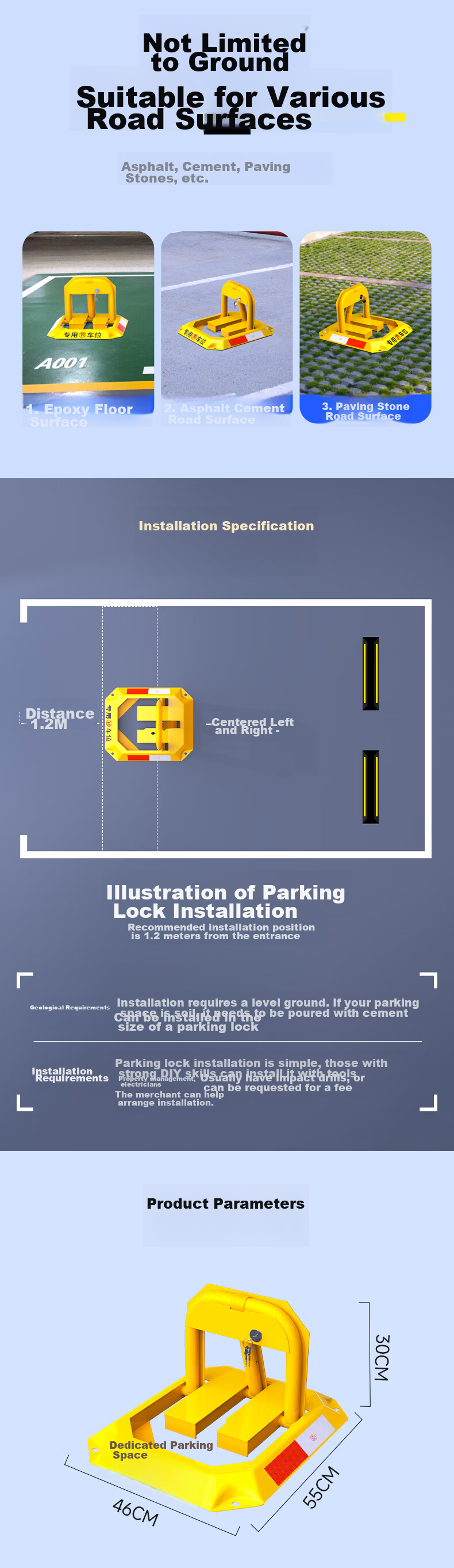 Huangchi Parking Space Lock, Ground Lock, Thickened Anti-Collision, Garage Parking Space Anti-Occupation Device, Car Stopper, Octagonal Parking Bollard 8