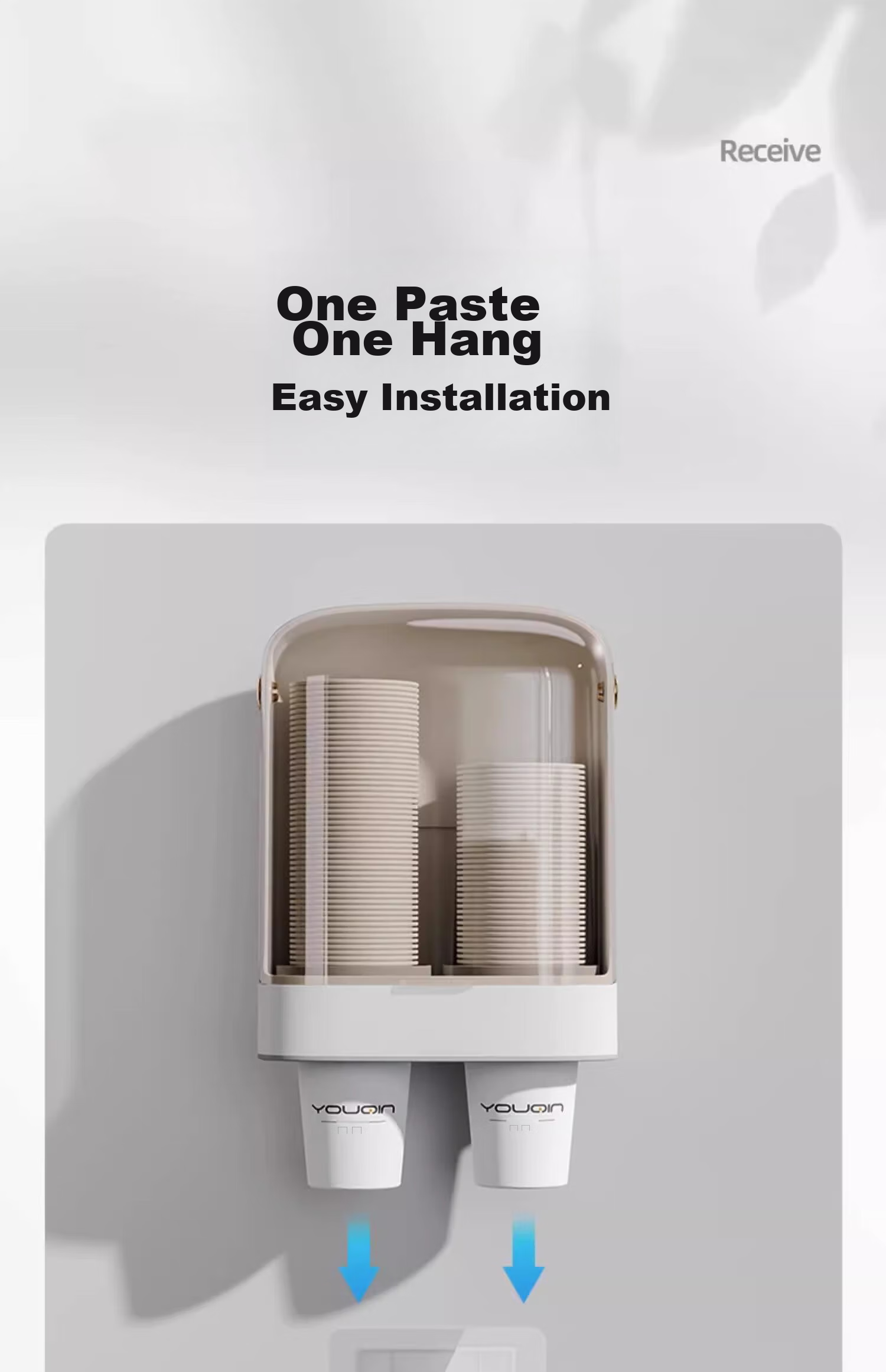 Jiadu Disposable Cup Dispenser, Wall-Mounted Water Dispenser Cup Storage Rack, Home Cup Holder, Paper Cup Rack 13