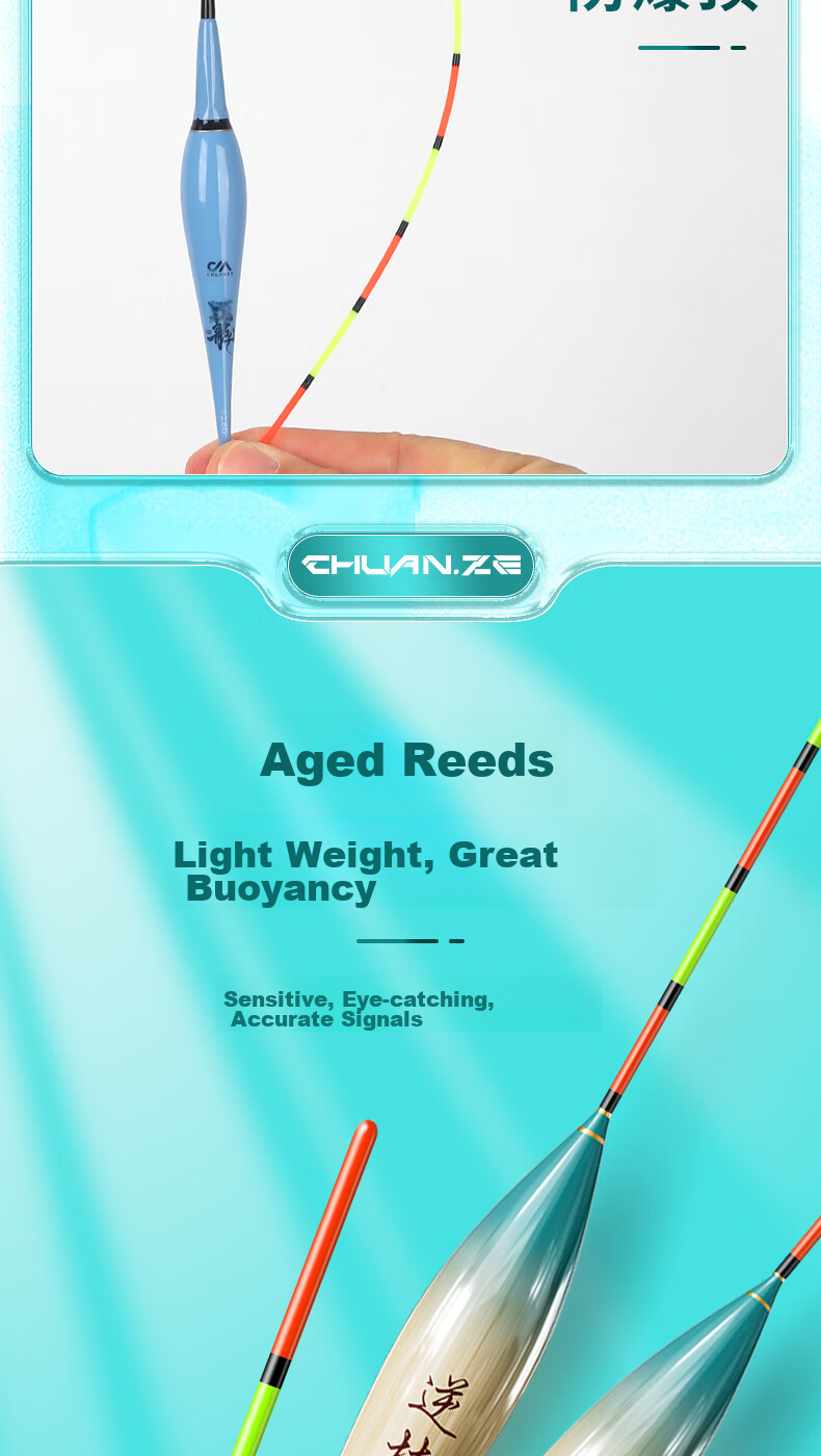 Chuanze Fishing Float Set, Highly Sensitive Luminous Floats for Wild Fishing, Crucian Carp Floats, Black Pit Competitive Reed Float Set, 6 Pieces 7