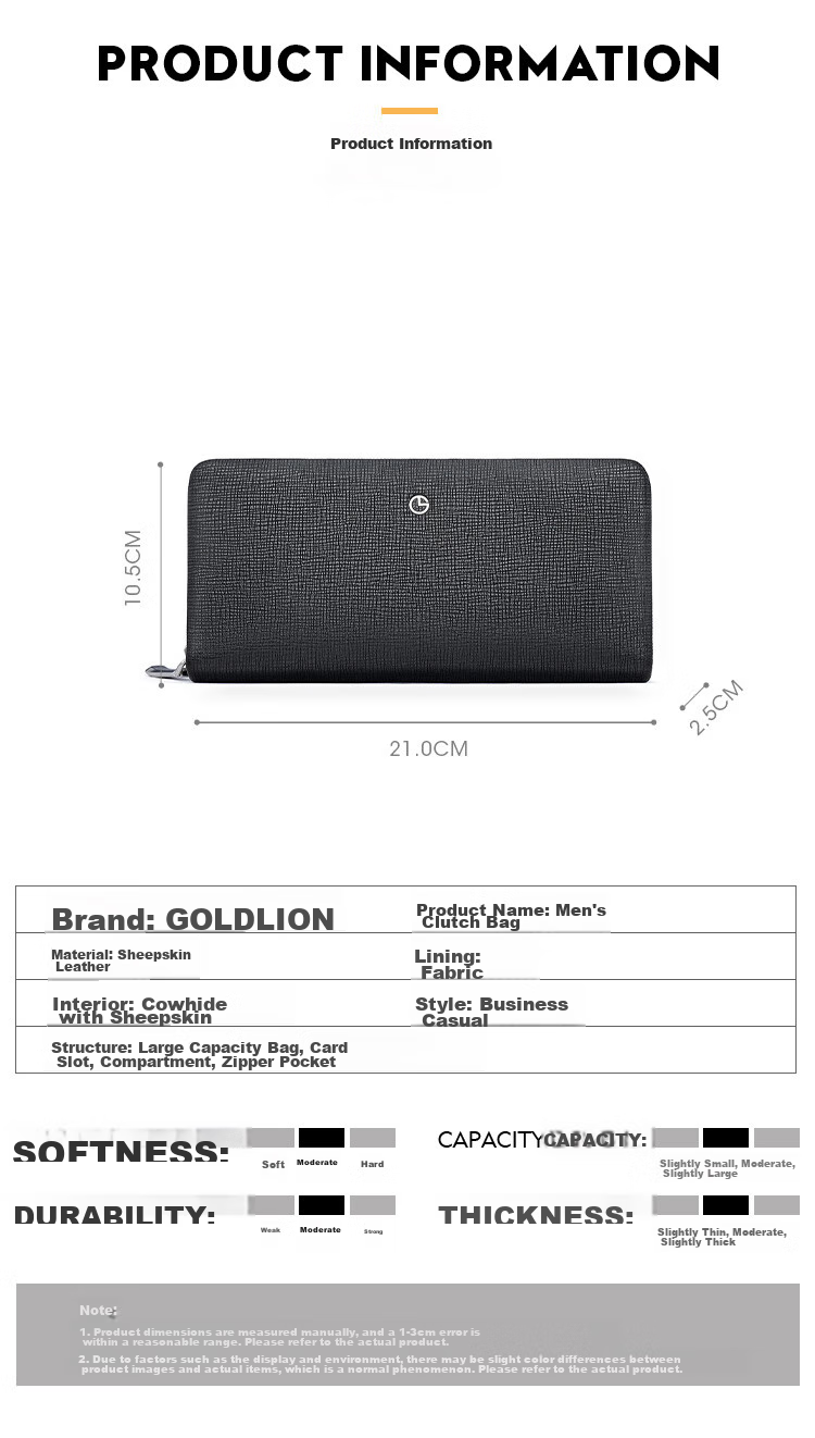 Goldlion Handbag Gift Box, Zipper Wallet, Large Capacity Leather Purse, Clutch Bag, Birthday Gift for Gifting 9
