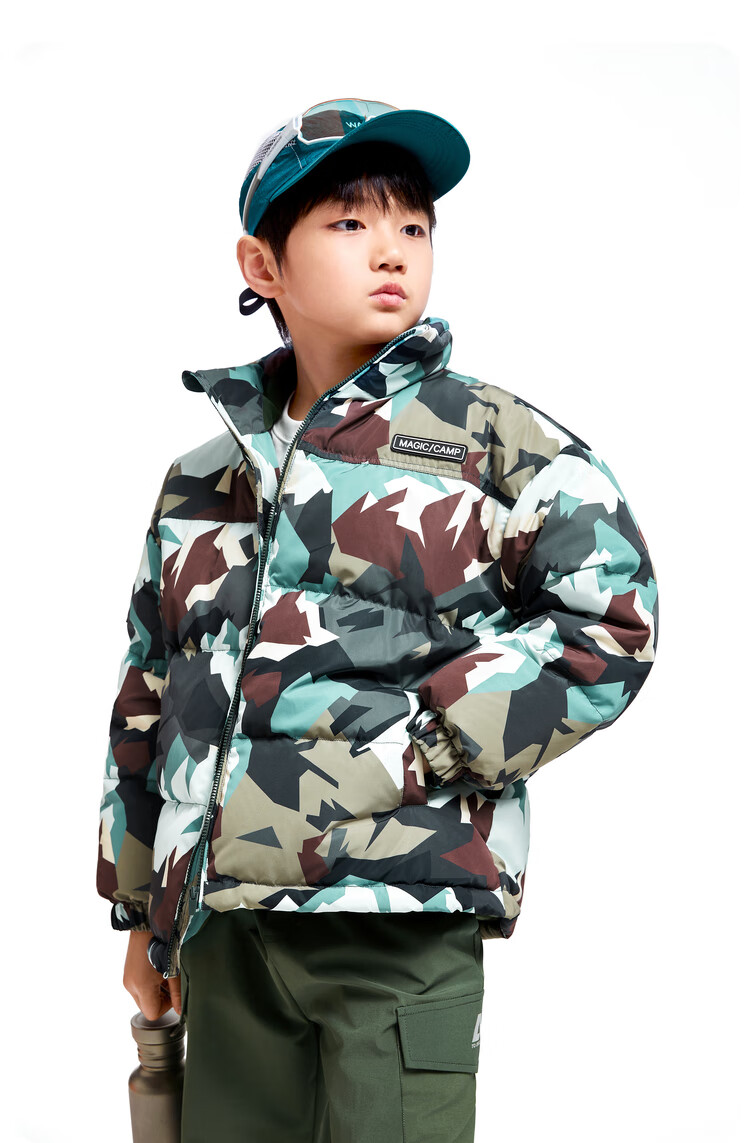 Annil Boys' Short down Jacket, 2024 Winter New Camouflage Warm Coat with Triple Protection, Khaki Floral Pattern, Size 110 7