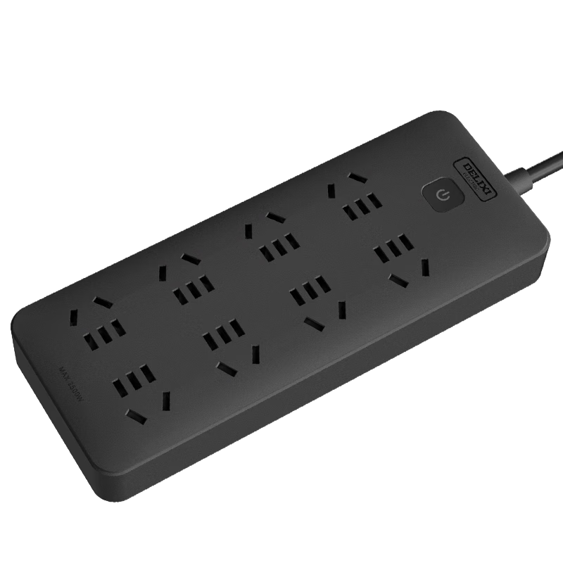 DELIXI National Standard Power Strip/power Board/power Bar/power Strip/extension Cord/power Adapter 8 Outlets with Master Switch, Total Length 3 Meters, Black