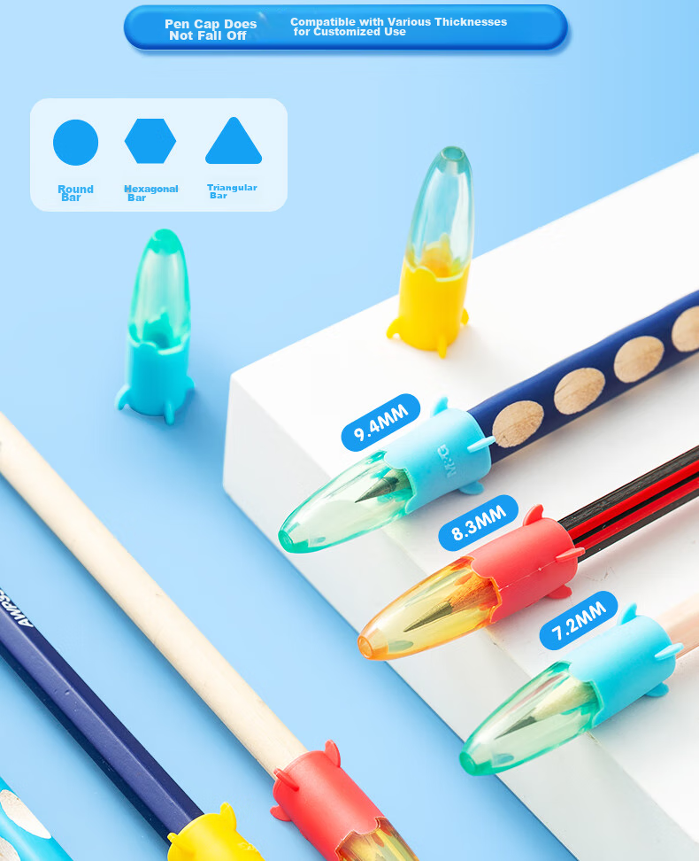 M&G Rocket Pencil Caps, Silicone Thick And Thin Pencil Barrel Universal Pen Covers, Pencil Extenders, School Supplies, Pack of 5, ABT984F4 6