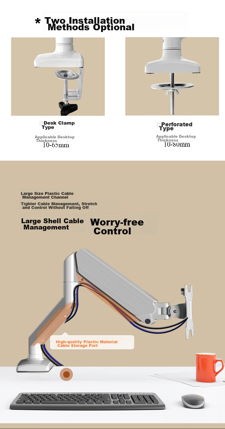 W&Q Monitor Arm, White Display Mechanical Arm, Desktop Computer Office Desk Riser Stand, No Drilling Required, Gas Lift Rotating VESA17-32 Inches 8