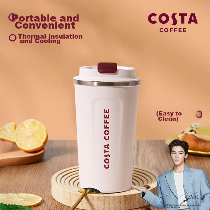 COSTA Stainless Steel Coffee Mug with Lid, Portable Travel Cup for Men And Women, Car-Friendly Insulated Water Bottle, Gift