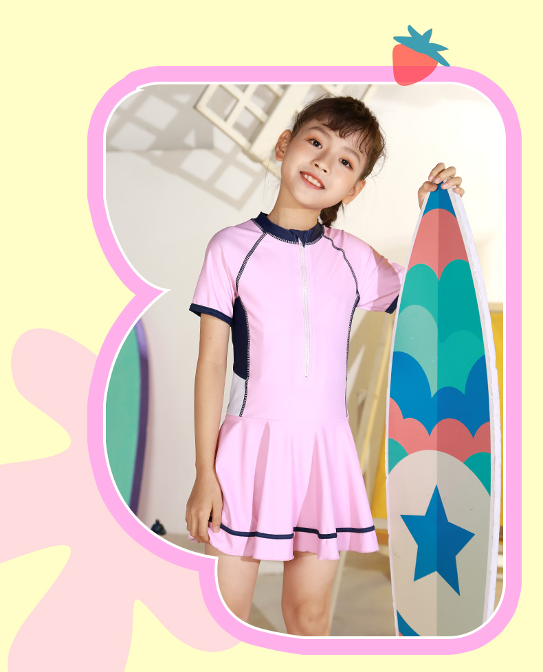 PEAK Children's Swimsuit for Girls, Summer One-Piece Princess Dress Style Sun Protection Swimwear for Older Girls, Hot Spring Bathing Suit, Y Pink, Size 160 9