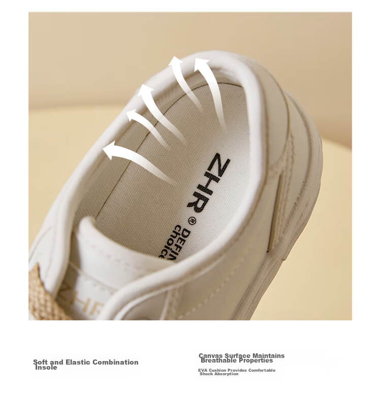 ZHR White Sneakers for Women, Trendy And Versatile Casual Shoes, Low-Top Round Toe Thick-Soled Comfortable Women's Shoes AT128 Beige 37 7