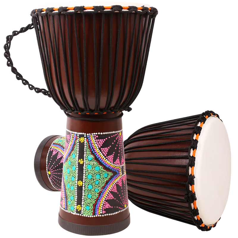 MOSEN 12-Inch Painted African Drum, Pure Sheepskin Indonesian Solid Wood Peach Core Advanced Hand Drum, No Tuning Required, Random Color
