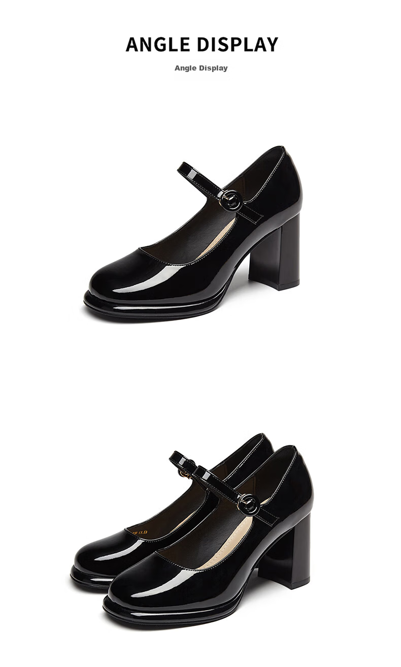 DAPHNE French Chunky Heel Mary Jane Women's Shoes, Square Toe Elegant High Heel Ankle Strap Pumps 4623101161 Black 38 26