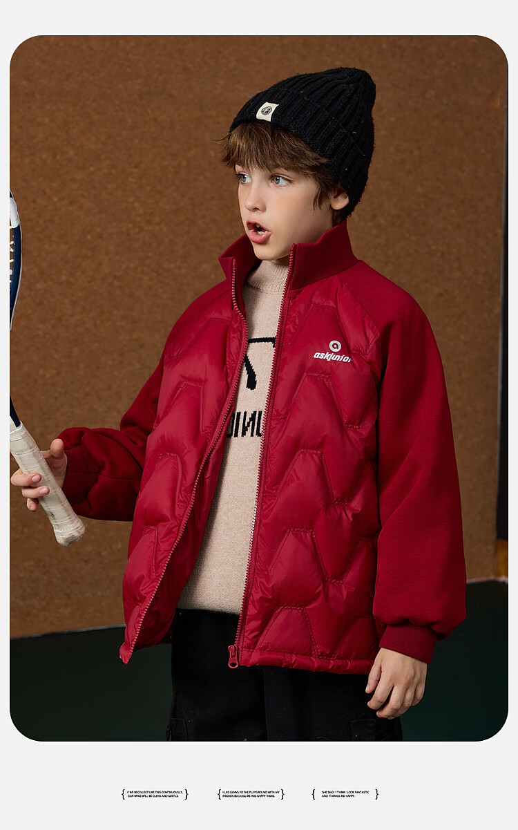 ASK JUNIOR Boys' Down Jacket Autumn Winter Warm 90% Down Raglan Sleeve Zip-up Coat Black 160cm 34