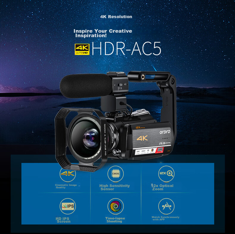 ORDRO [5K Variable Focal Camera] AC5Plus 4K Professional Live Streaming Camera, HD Digital DV Recorder, 12x Optical Zoom, Vlog Short Video Conference Travel 21