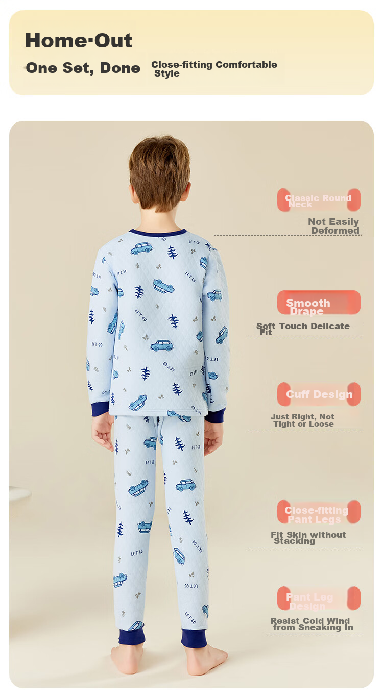 LangSha [School Uniform Essential + 7A Antibacterial] Children's Thermal Underwear Autumn Winter Boys' Thermal Top And Pants Baby Pajama Set 13