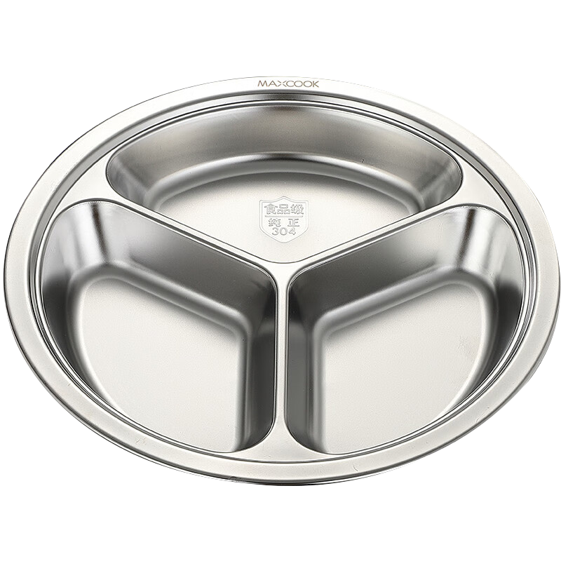 MAXCOOK 304 Stainless Steel Divided Lunch Tray, Fast Food Tray, Student Lunch Box with Three Compartments, Thickened 25cm MCFT813