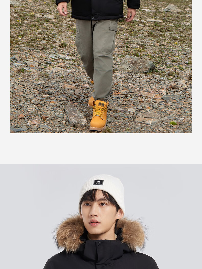 CAMEL Workwear down Jacket, Mid-Length, White Duck Down, Collar, Casual Sports Thickened Coat, Winter Season, M13CAKI038A 34