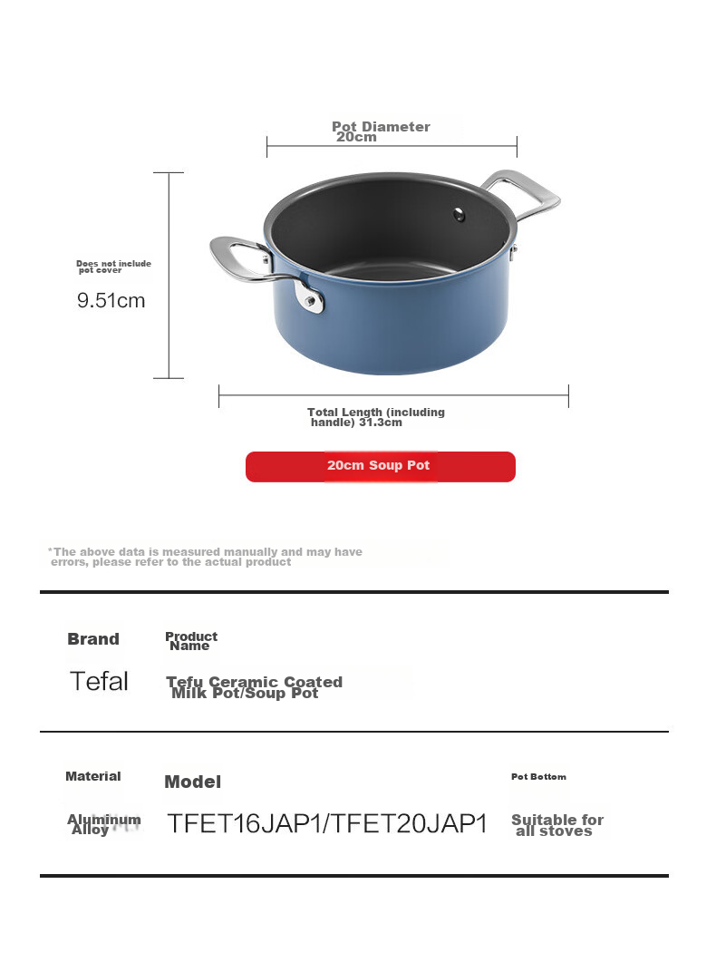 Tefal Milk Pot Star Ceramic Series Single-Person Noodle Pot Baby Food Pot with Ceramic Coating, Compatible with Gas And Induction Cooktops, Double Bottom 29