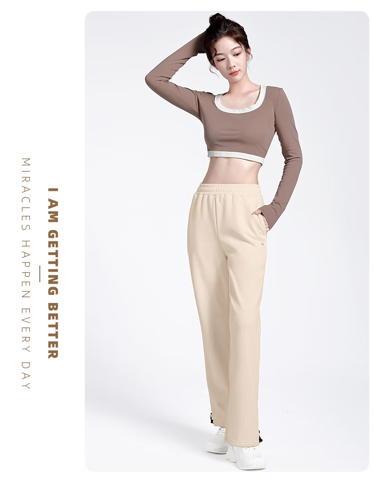 CAMEL Fleece-Lined Thickened Women's Loose Straight-Leg Pants for Running And Yoga Sweatpants Y23CY05013 Light Floral Gray S 20