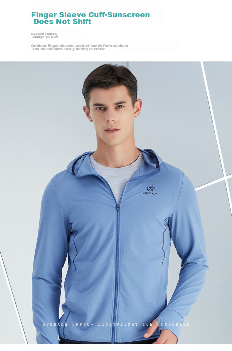 TECTOP Sun Protection Jacket for Men, Lightweight And Breathable Outdoor Skin Coat, Men's Gray-Blue Color, Size 3XL 10