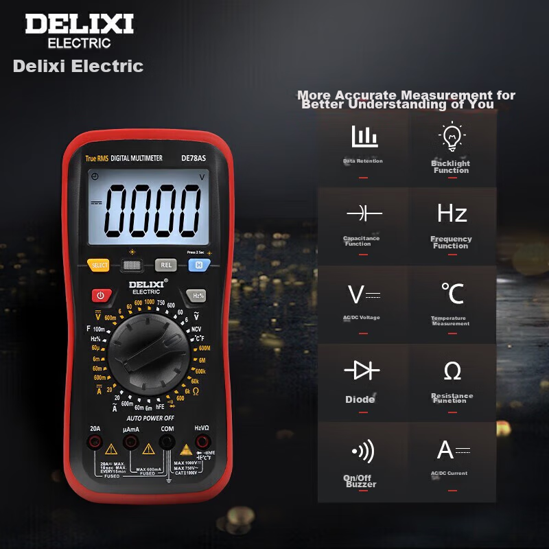 DELIXI ELECTRIC Digital Multimeter, Multi-Function Digital Display, High-Precision Intelligent Multimeter, Ammeter for Home Use, DE78AS NCV