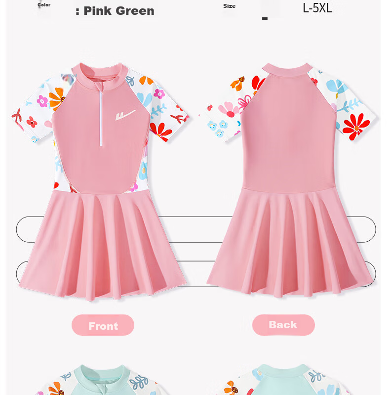 Huili Girls' One-Piece Swimsuit Dress, Quick-Dry Swimming Set for Older Children, Pool Swimwear, Three-Piece Set, 34020 Pink L 7