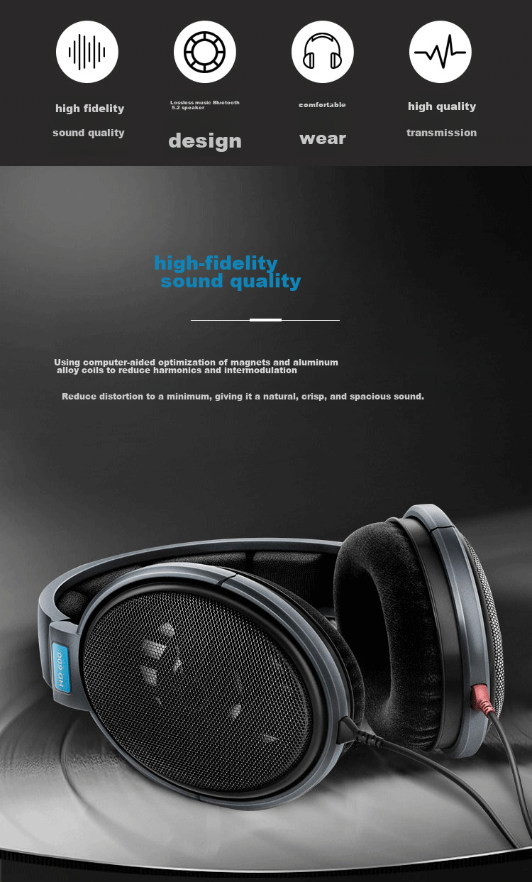 Sennheiser HD600 Over-Ear High-Fidelity HIFI Headphones, Open-Back Wired Gaming Headphones, Gift 2